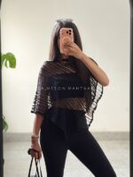 پانچو قلاب بافی طرح دار کد 2919
